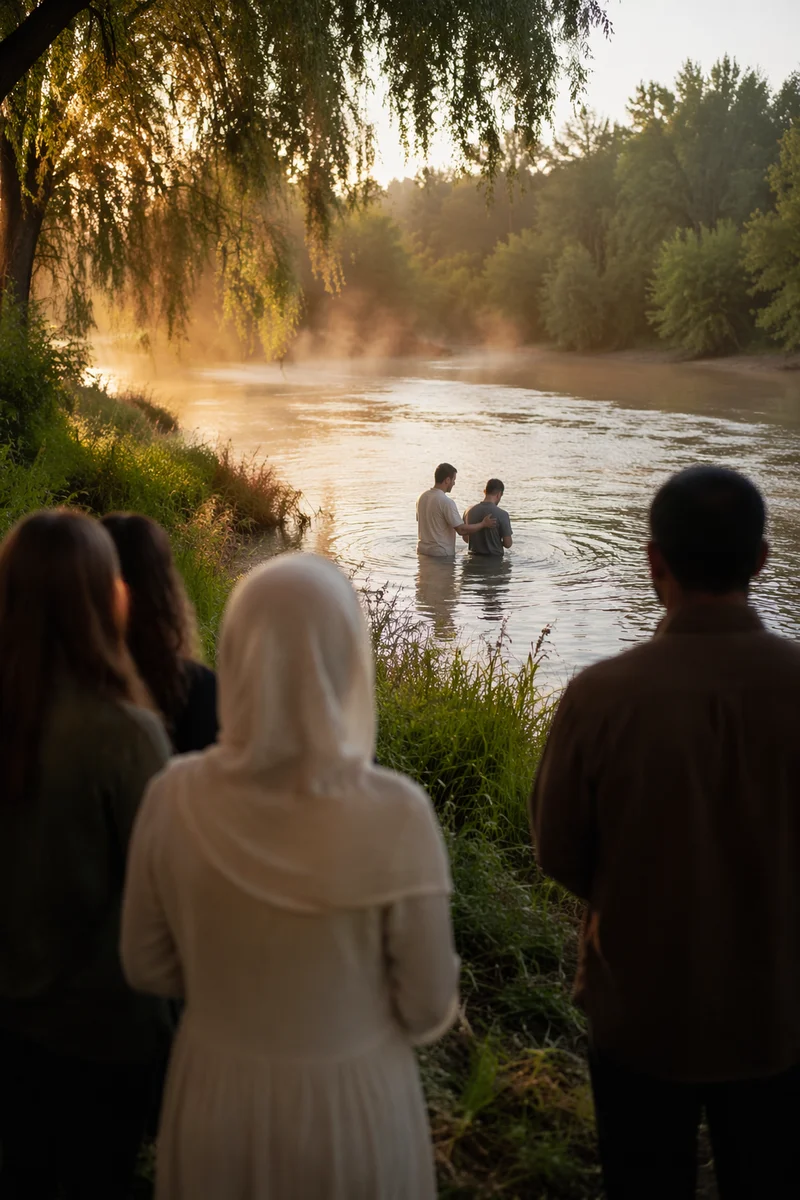 Outdoor River Baptism in Morning Light