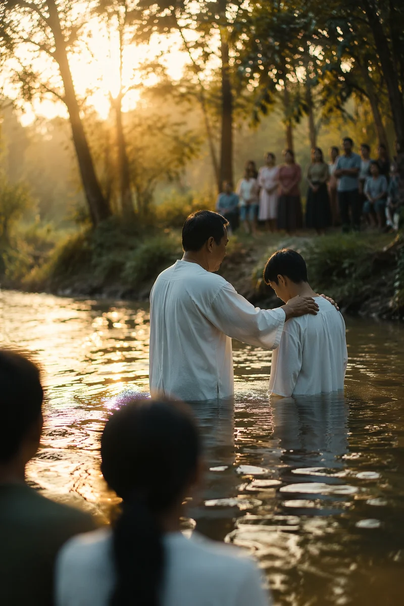 Misty Sunrise River Baptism Ceremony