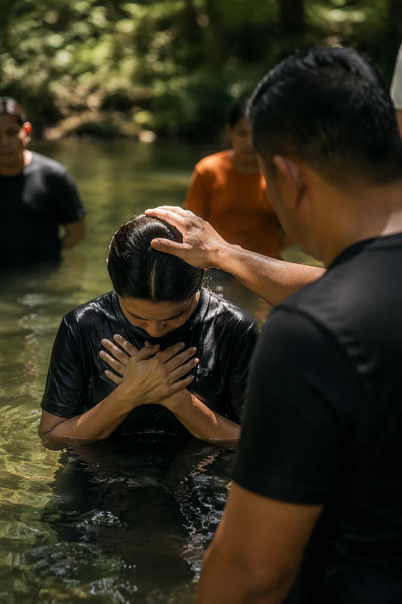 Reverent Outdoor River Baptism Gathering
