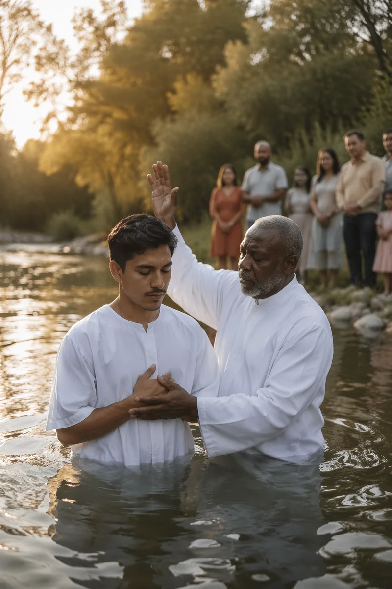Outdoor River Baptism at Golden Hour