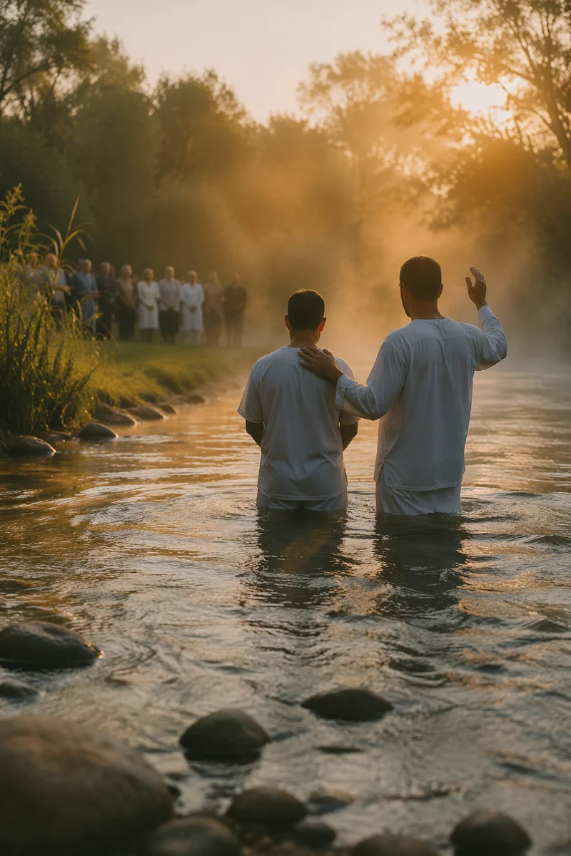 Peaceful Sunrise Baptism in a River