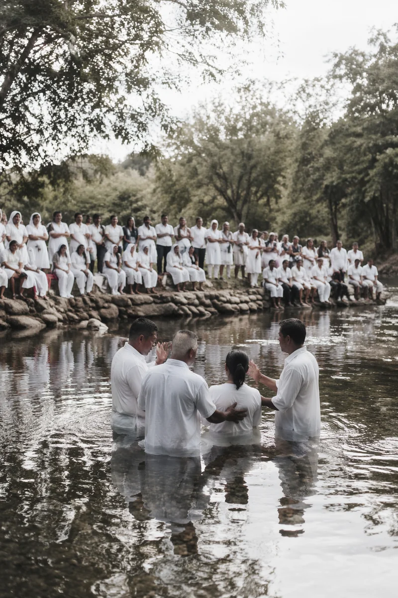 Outdoor River Baptism in Rural Church Gathering