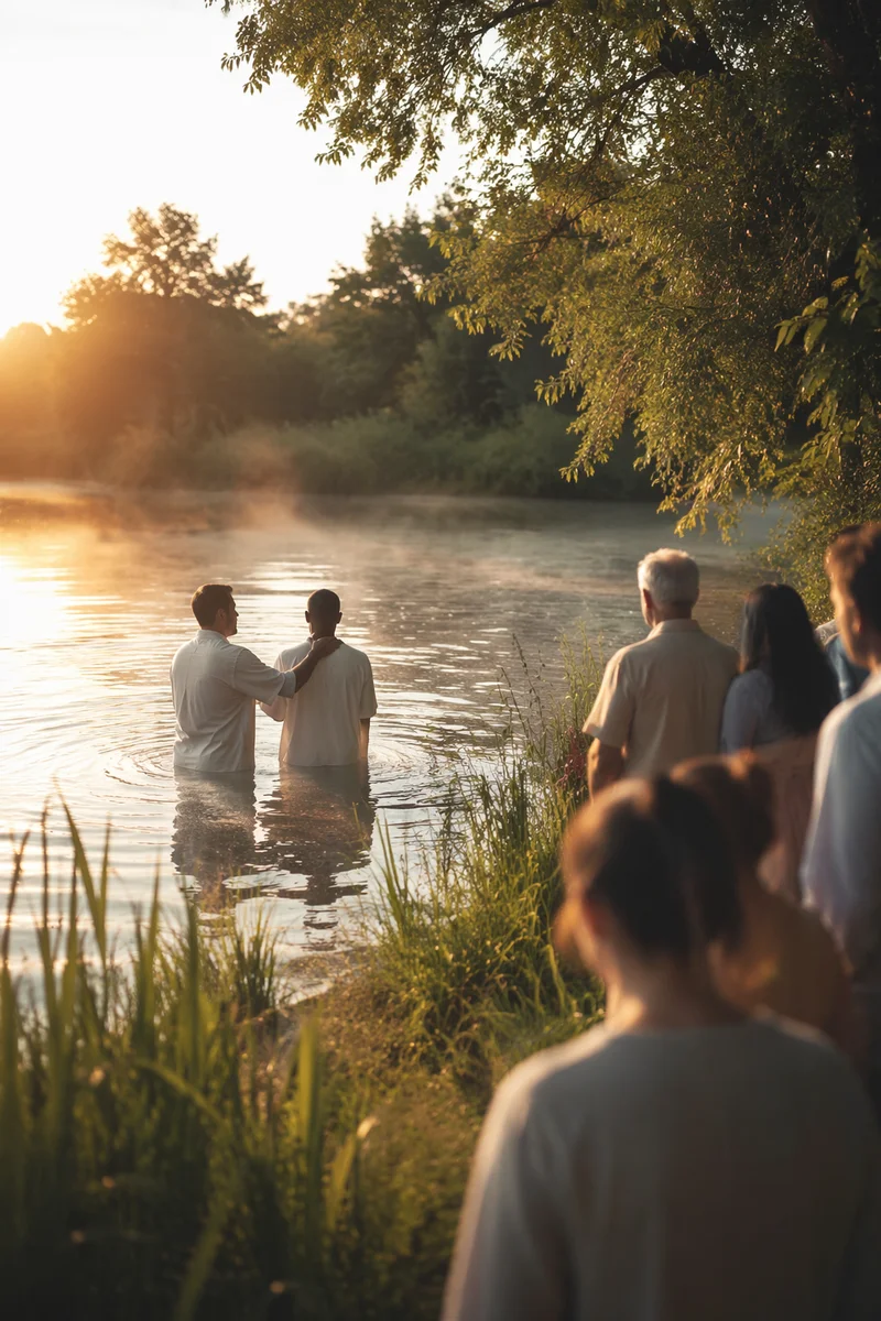 Peaceful Outdoor River Baptism at Sunrise