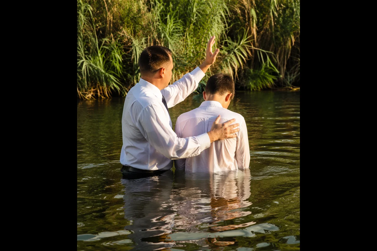 Peaceful Outdoor River Baptism Ceremony