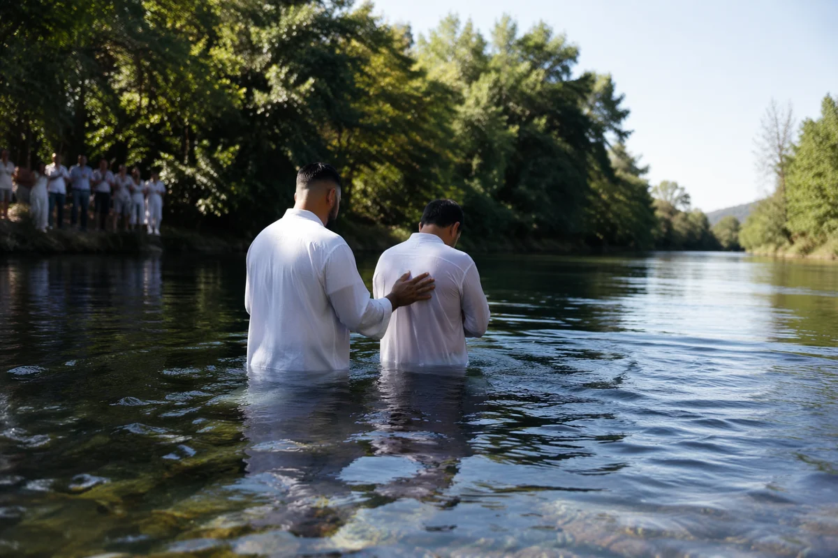 Peaceful Outdoor River Baptism Ceremony