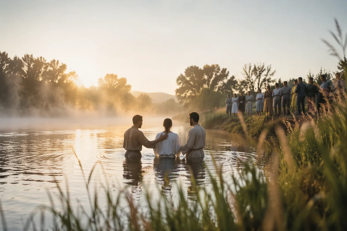 Peaceful Sunrise River Baptism Ceremony
