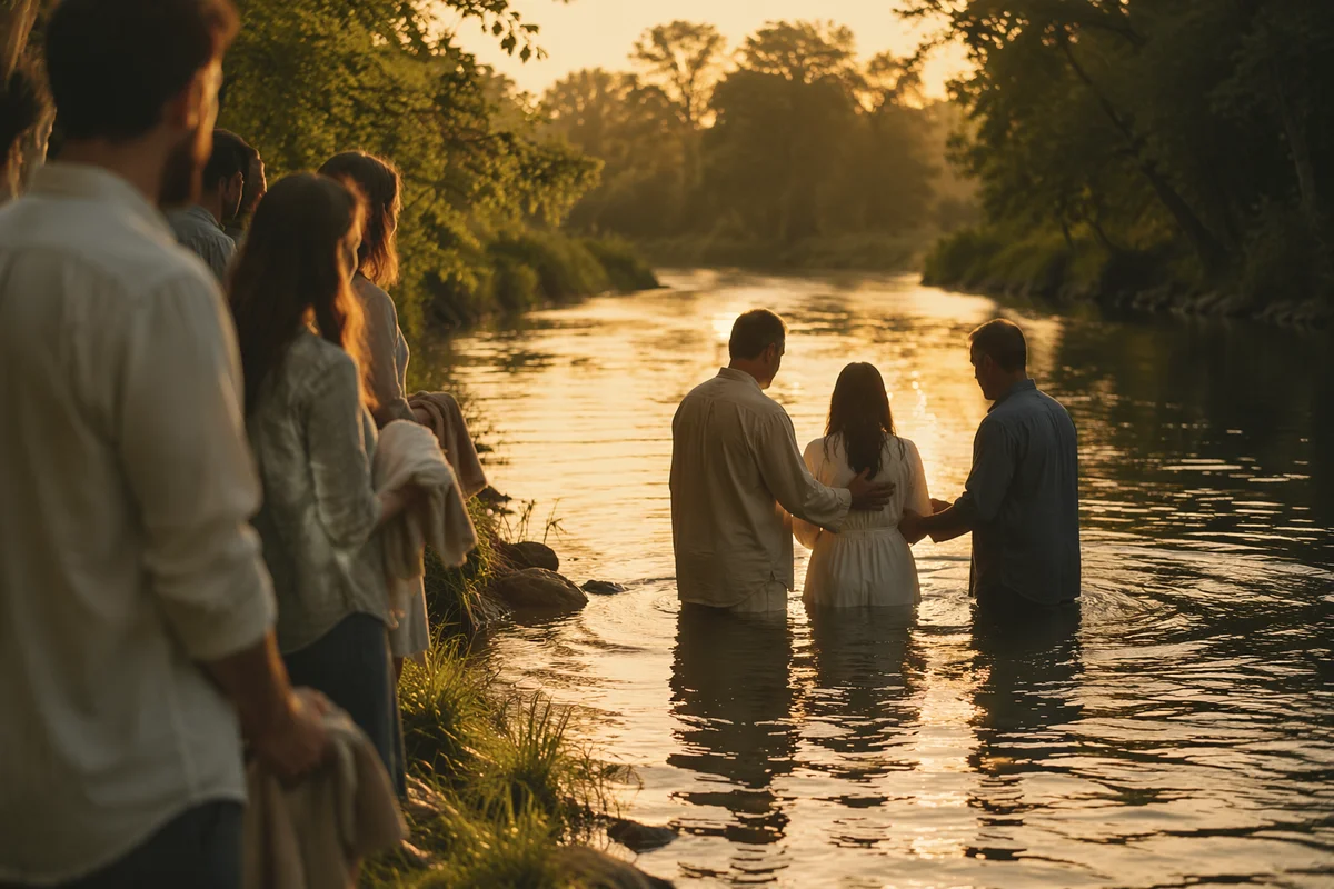 Peaceful Outdoor River Baptism at Golden Hour