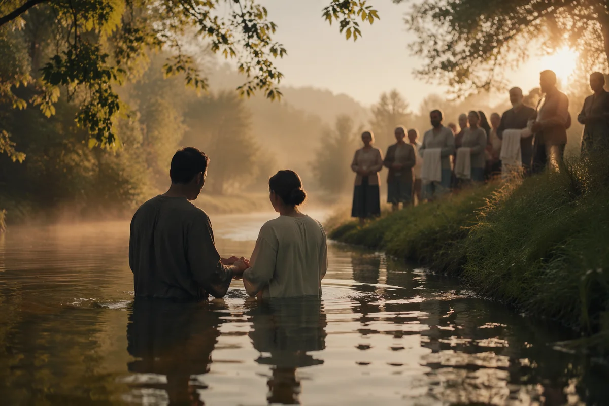 Peaceful Outdoor River Baptism at Sunrise