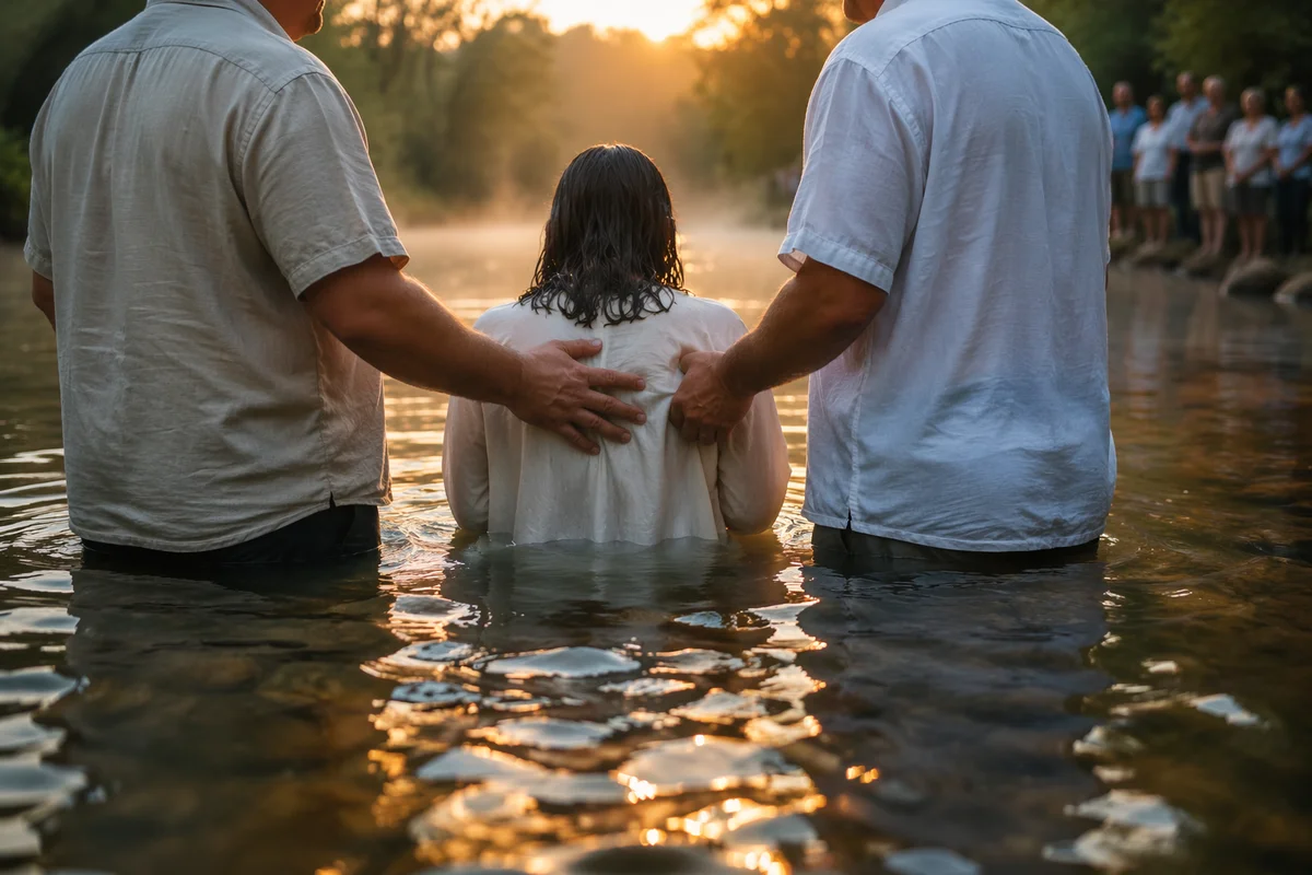 Peaceful Outdoor River Baptism at Sunrise