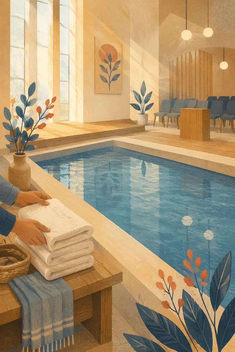 Modern Church Baptism Pool Preparation Scene