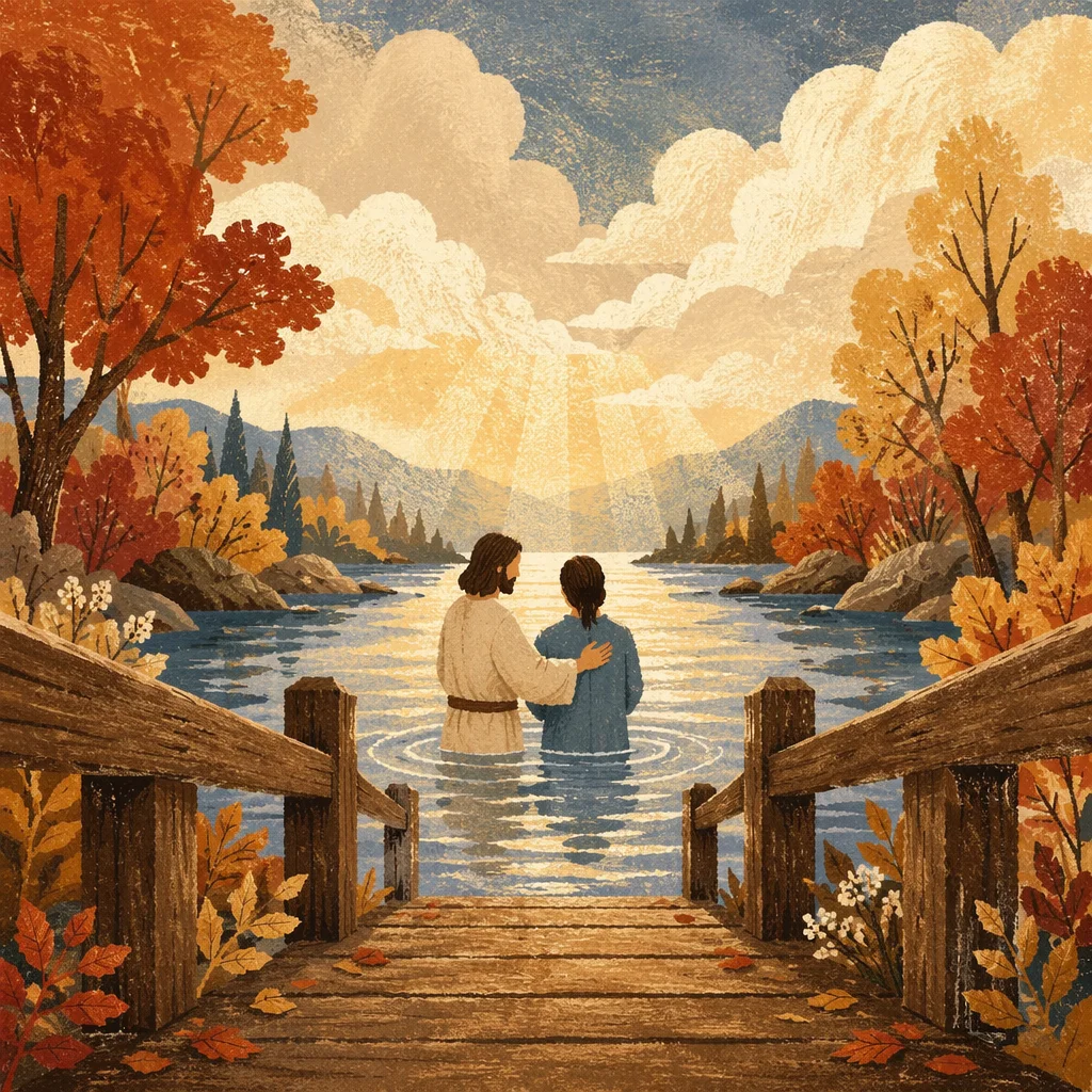 Outdoor River Baptism in Autumn Light