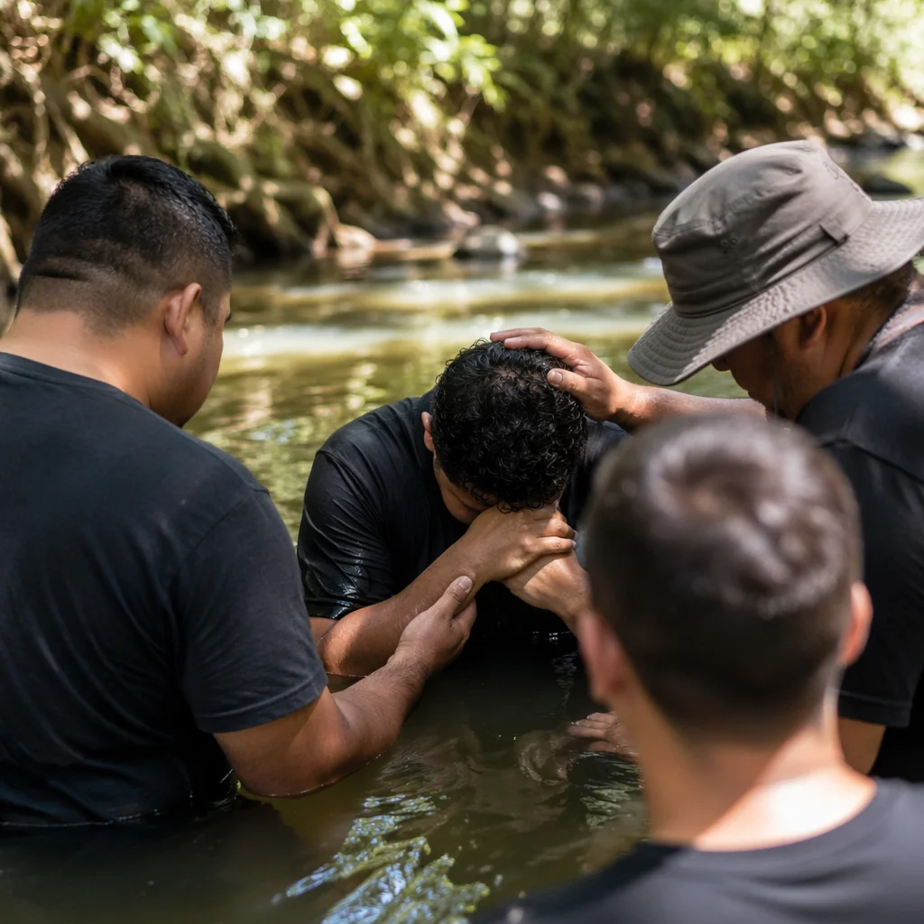 Outdoor River Baptism in Shaded Creek