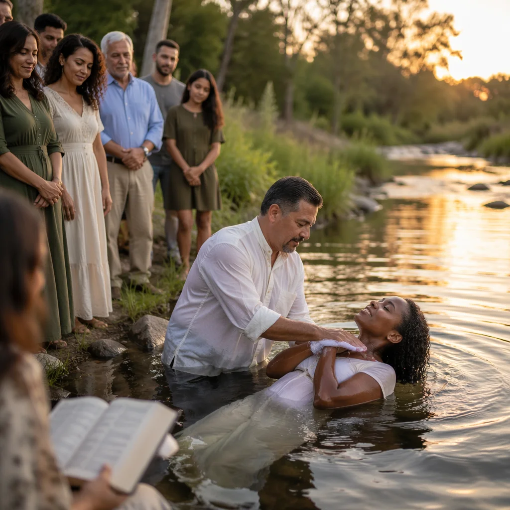 Outdoor River Baptism at Golden Hour