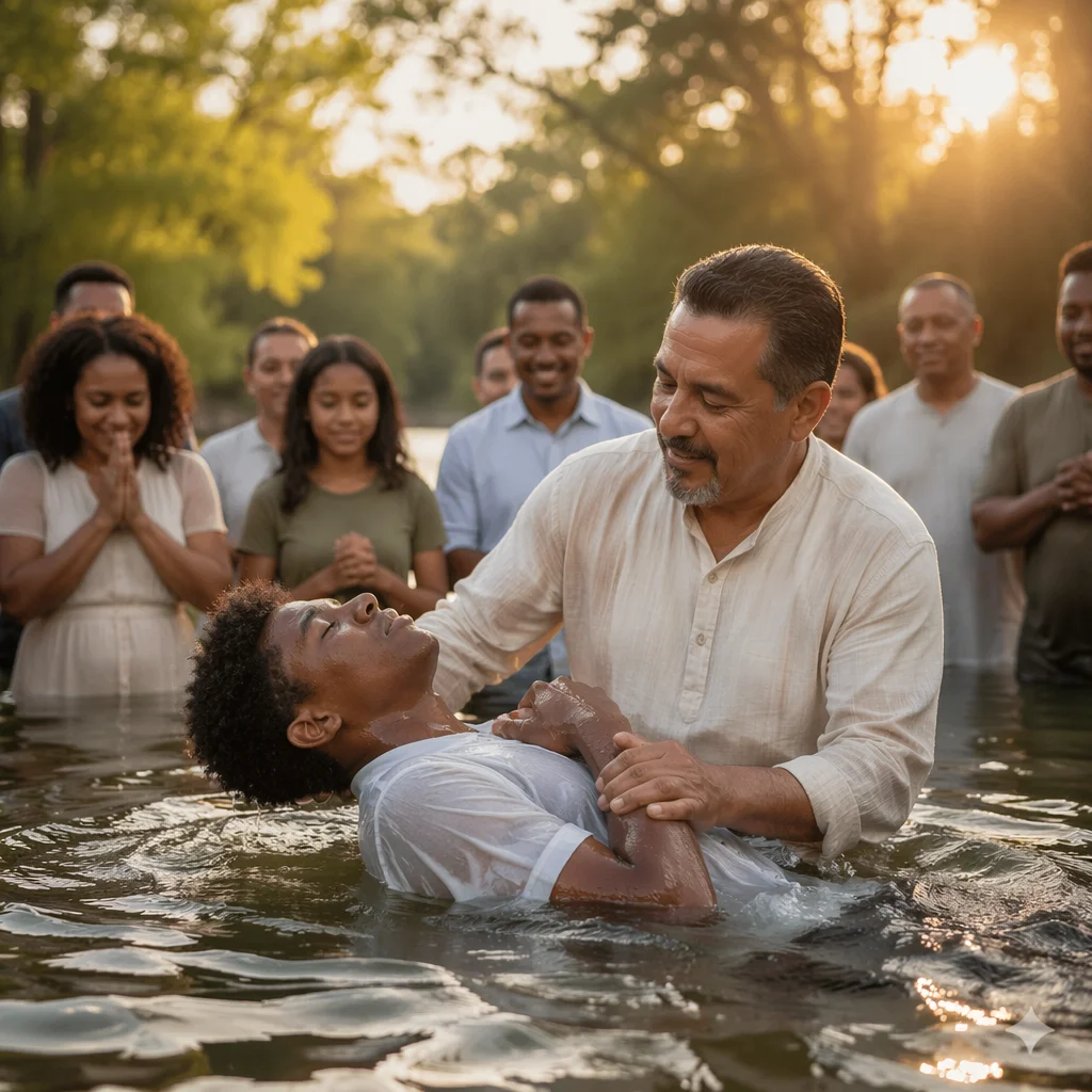 Outdoor River Baptism at Golden Hour