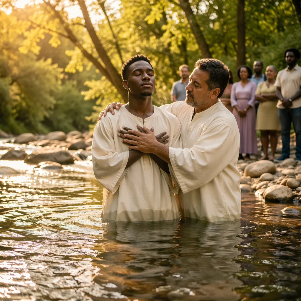 Outdoor River Baptism at Golden Hour