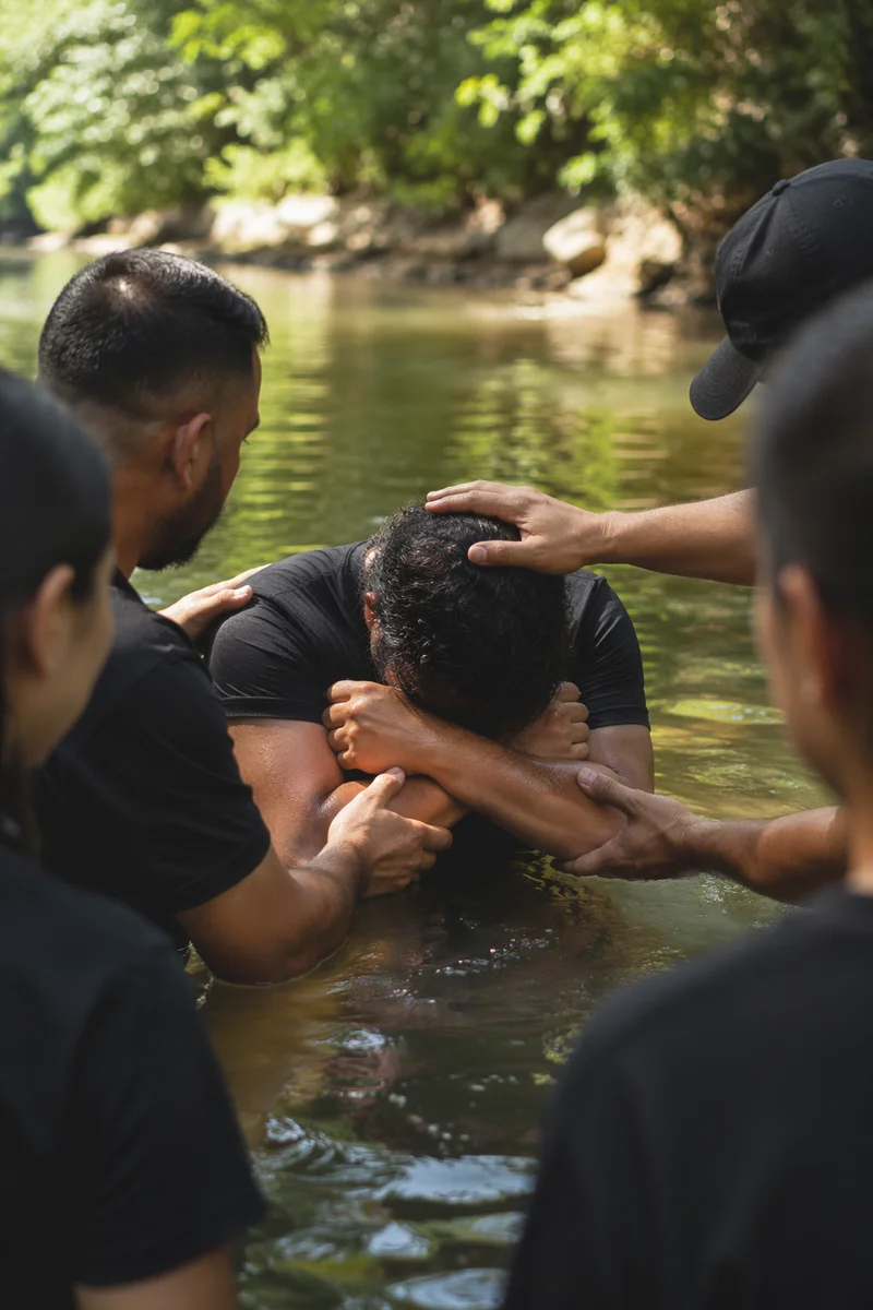 Outdoor River Baptism in Shaded Creek