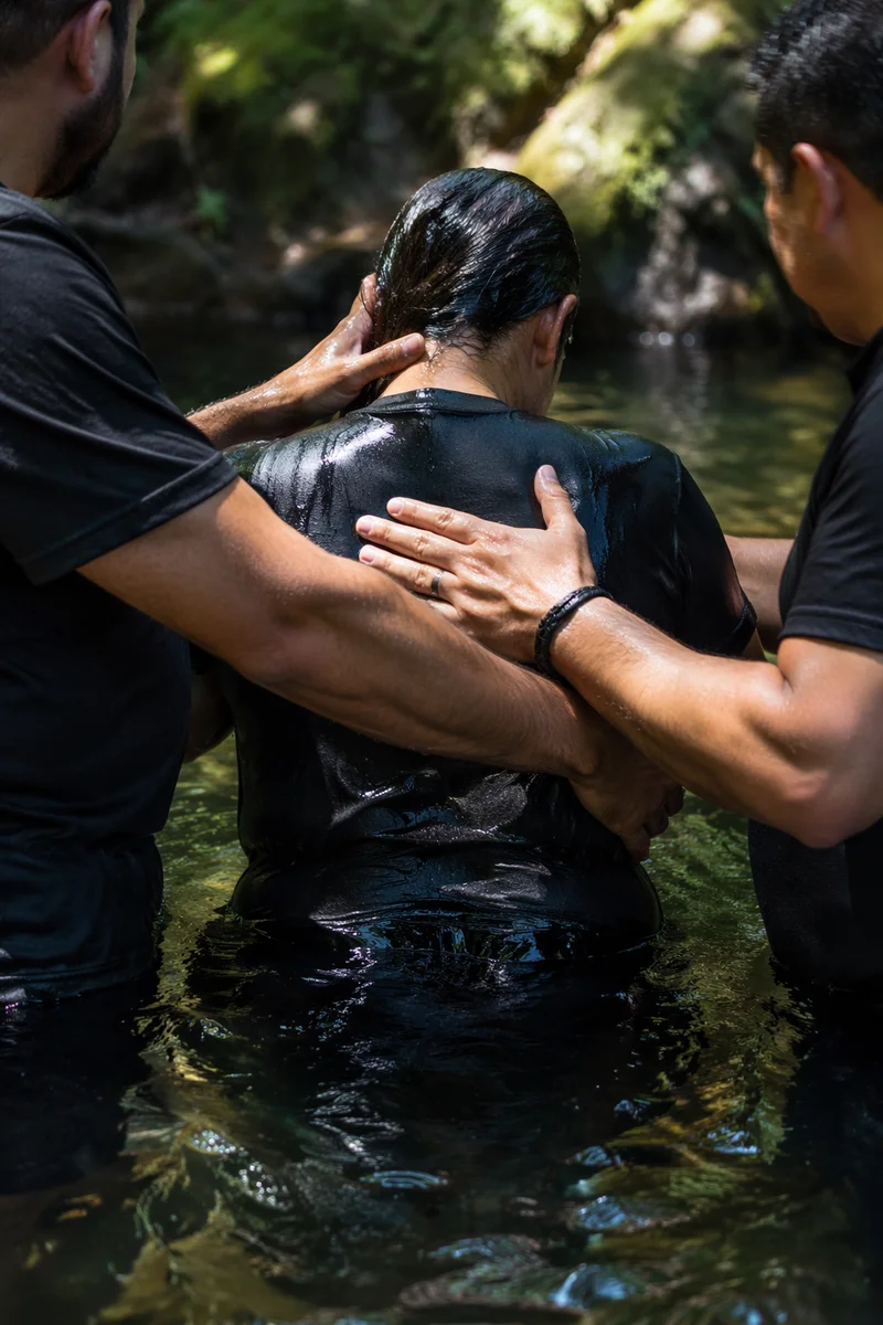 Outdoor River Baptism in Reverent Nature