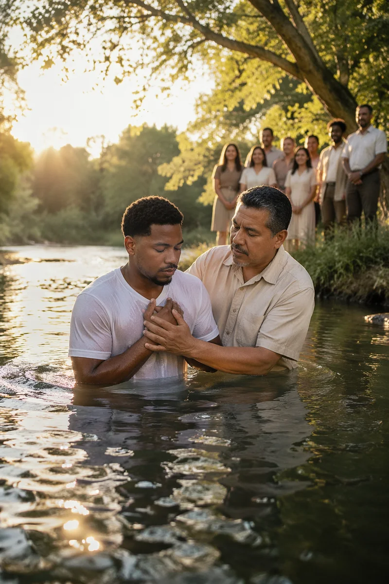 Outdoor River Baptism at Golden Hour