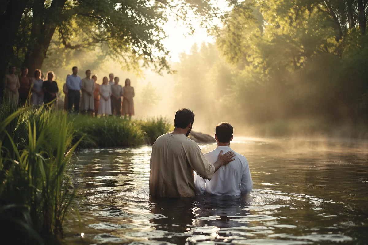Peaceful Outdoor River Baptism at Sunrise