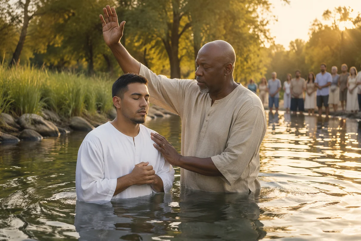 Outdoor River Baptism at Golden Hour