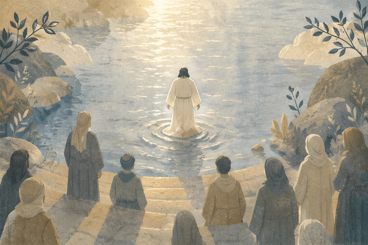 Baptism in White Robe at Dawn