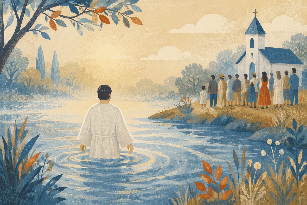 Baptism in White Robe at Riverside