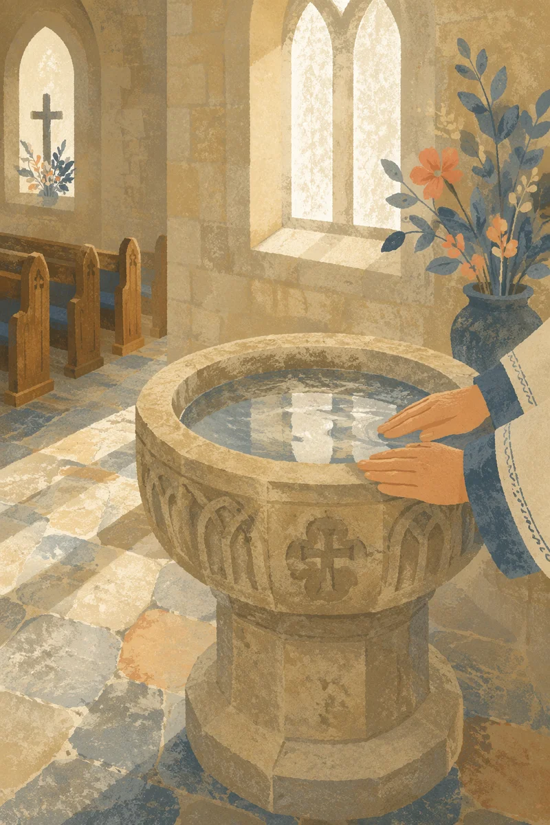 Traditional Stone Baptismal Font in Church