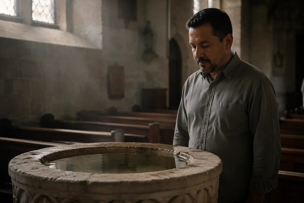 Stone Baptismal Font in Historic Church