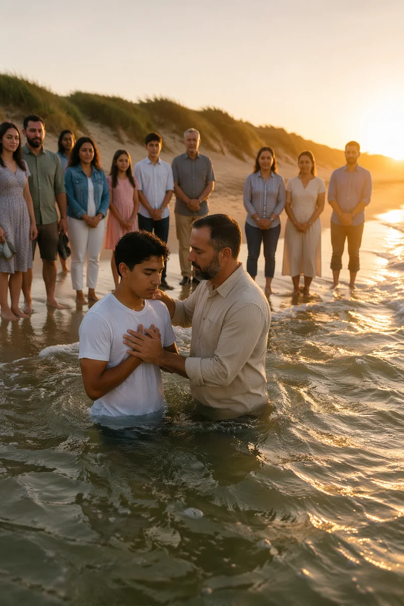 Beach Baptism at Sunrise with Congregation