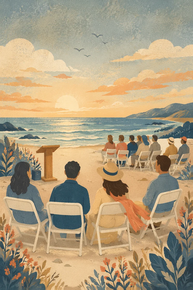 Peaceful Beach Church Service at Sunrise