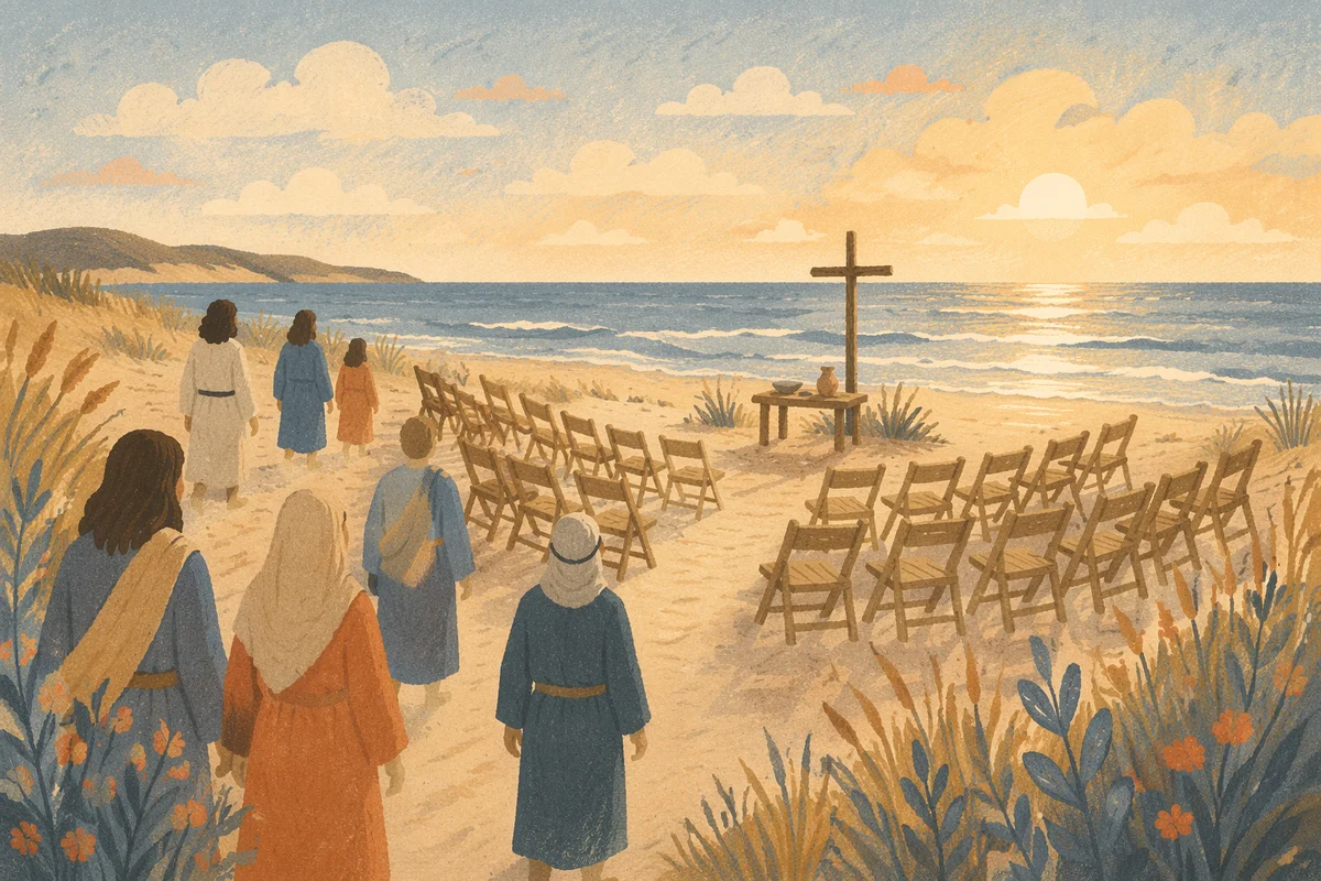 Sunrise Beach Church Service by Ocean