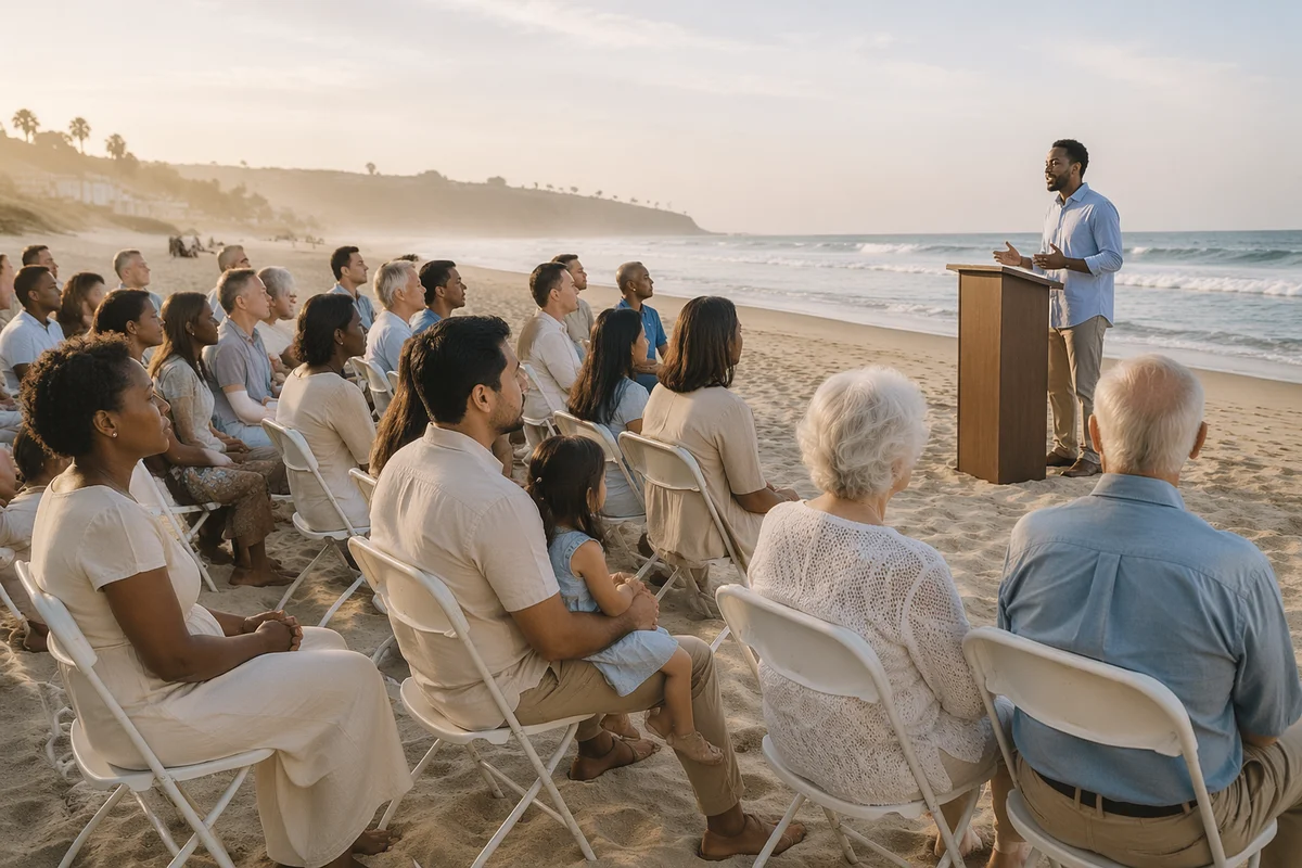 Beachside Church Gathering at Sunrise