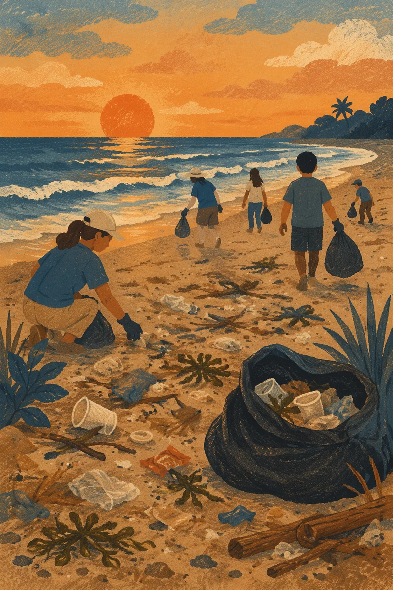Sunset Beach Cleanup Volunteer Service Scene