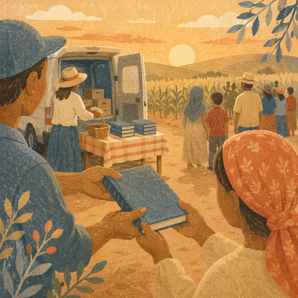 Rural Bible Distribution at Golden Hour