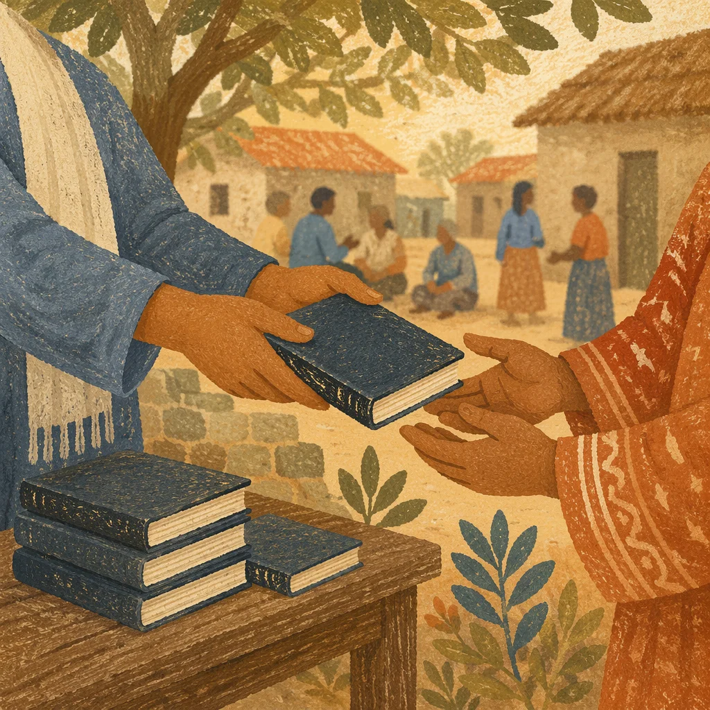 Rural Bible Distribution Outreach in Warm Light