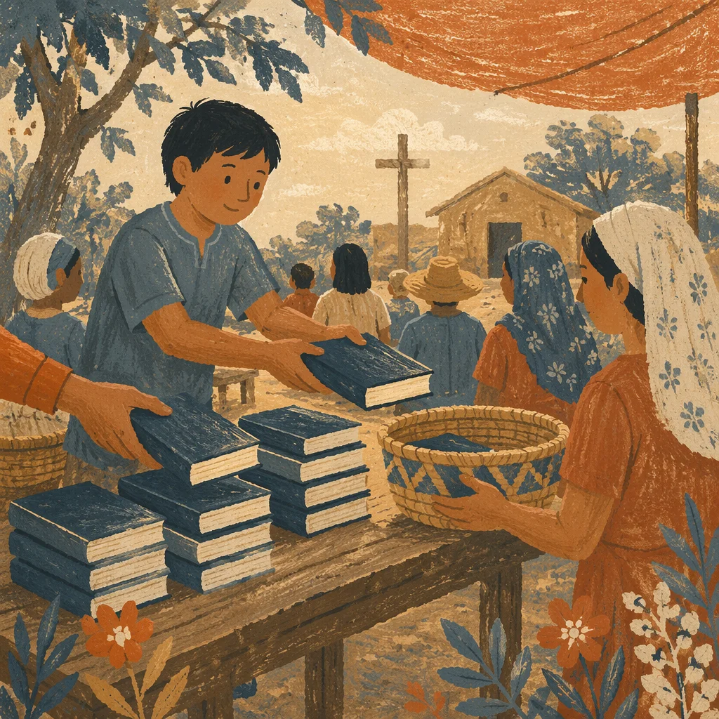 Bible Distribution in Rural Chapel Courtyard