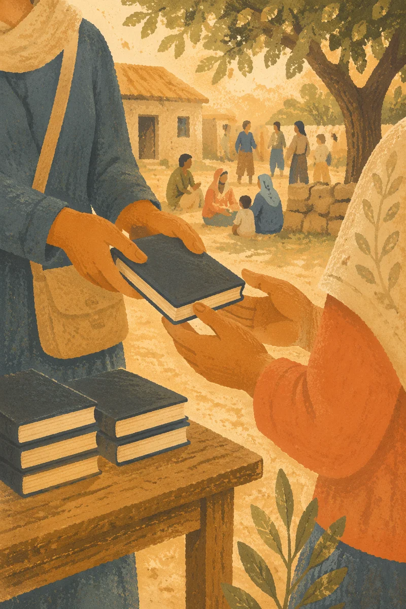 Bible Distribution in Rural Mission Courtyard