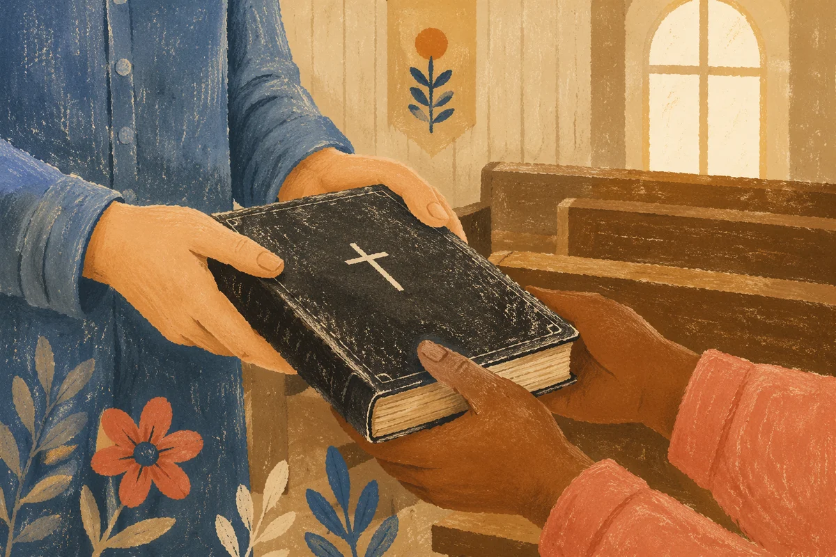 Bible Exchange During Mission Outreach