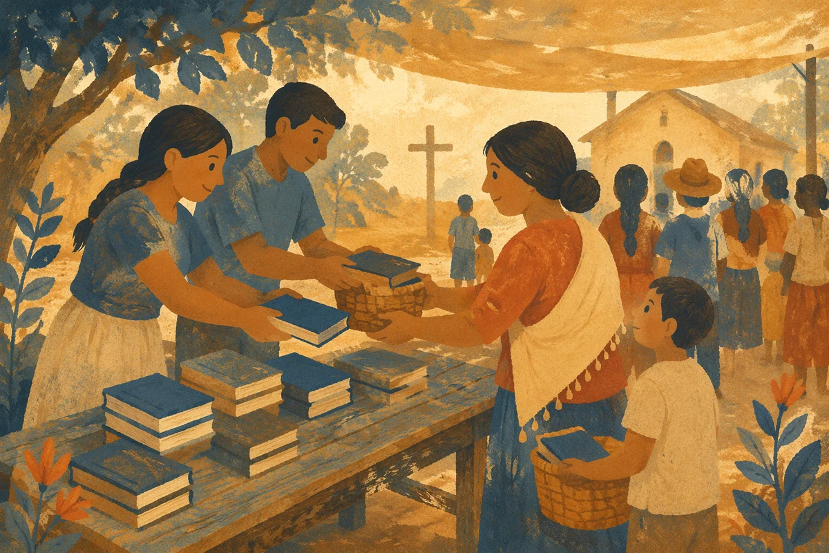Bible Distribution in Rural Chapel Courtyard