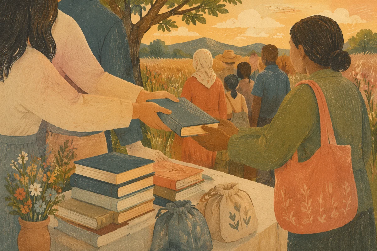 Rural Bible Distribution After Sunday Service