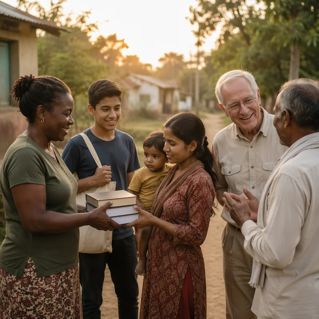 Volunteers Sharing Bibles in Rural Mission Field