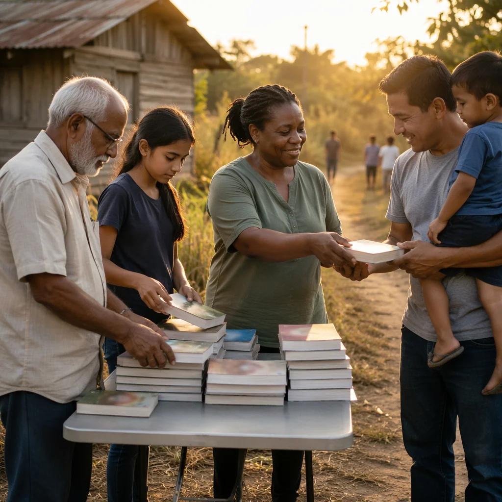 Volunteers Sharing Books in Rural Village