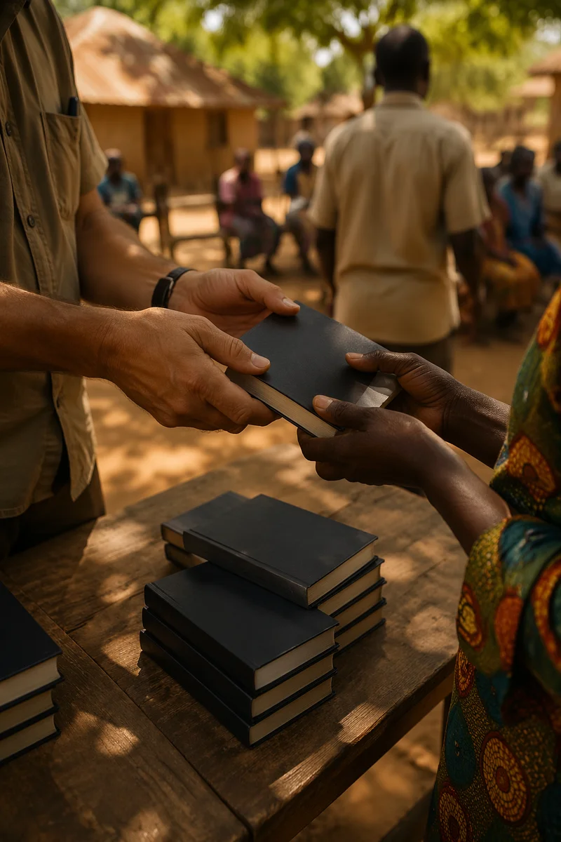 Rural Bible Distribution Outreach in Warm Light