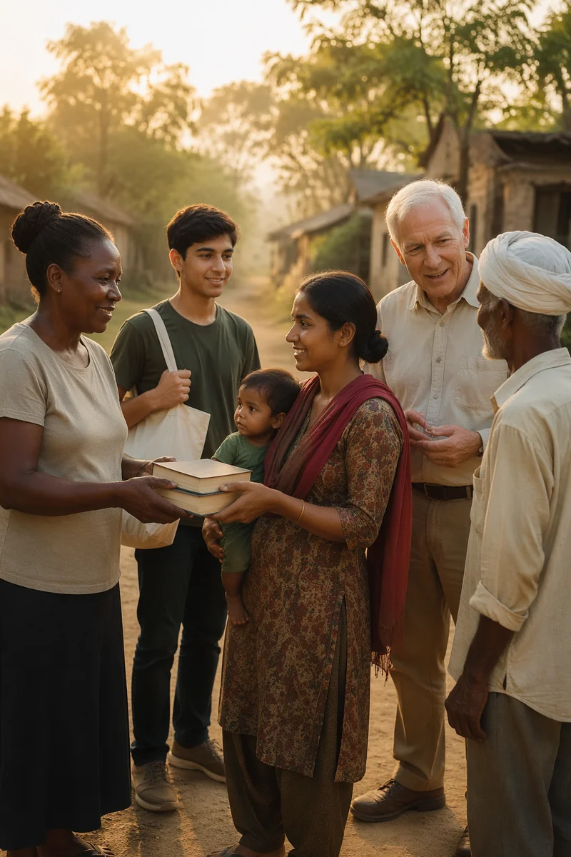 Volunteers Sharing Books in Rural Village