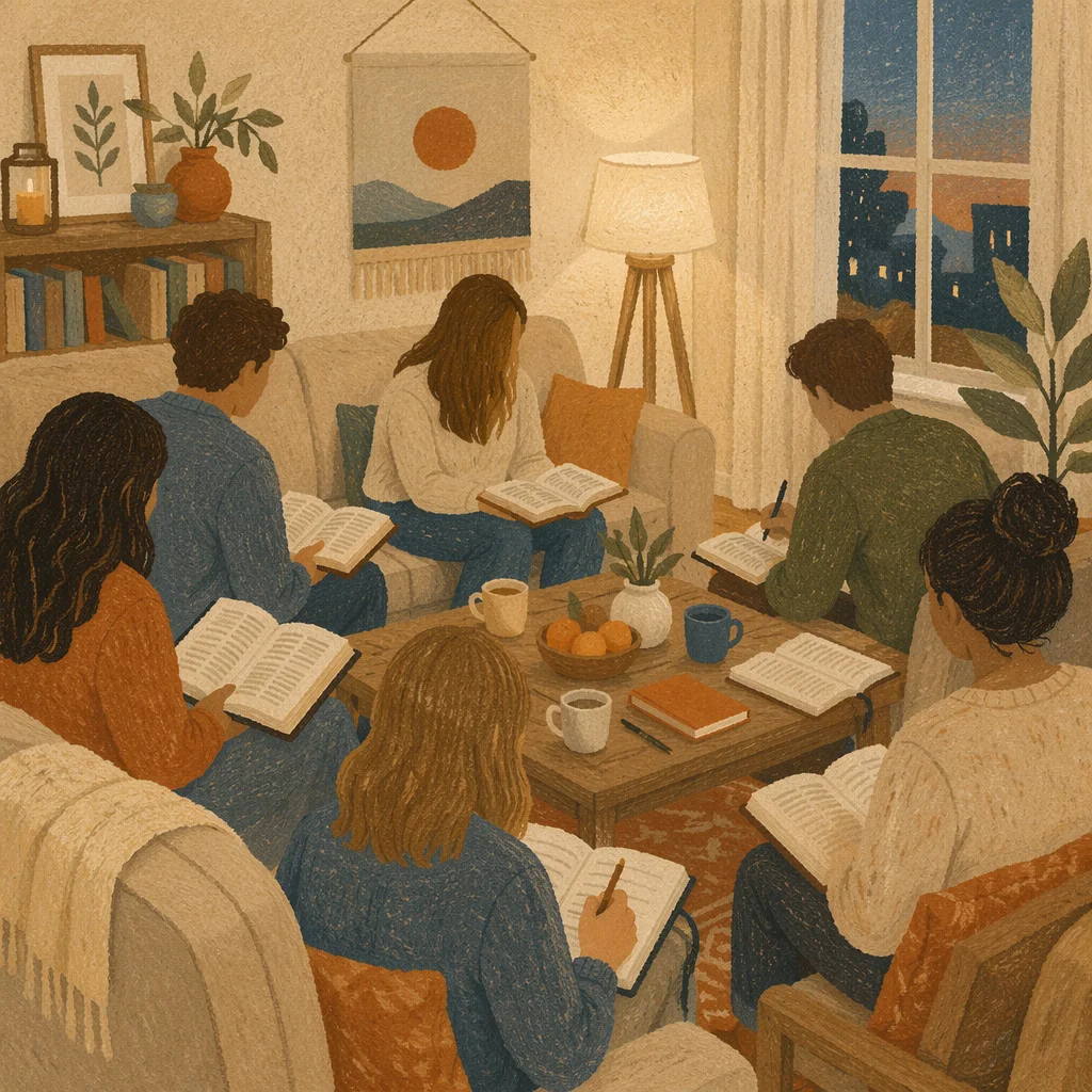 Cozy Bible Study Group in Living Room
