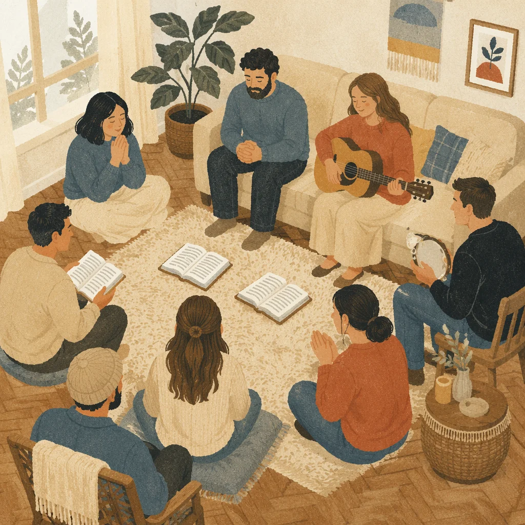 Cozy Bible Study Group in Living Room