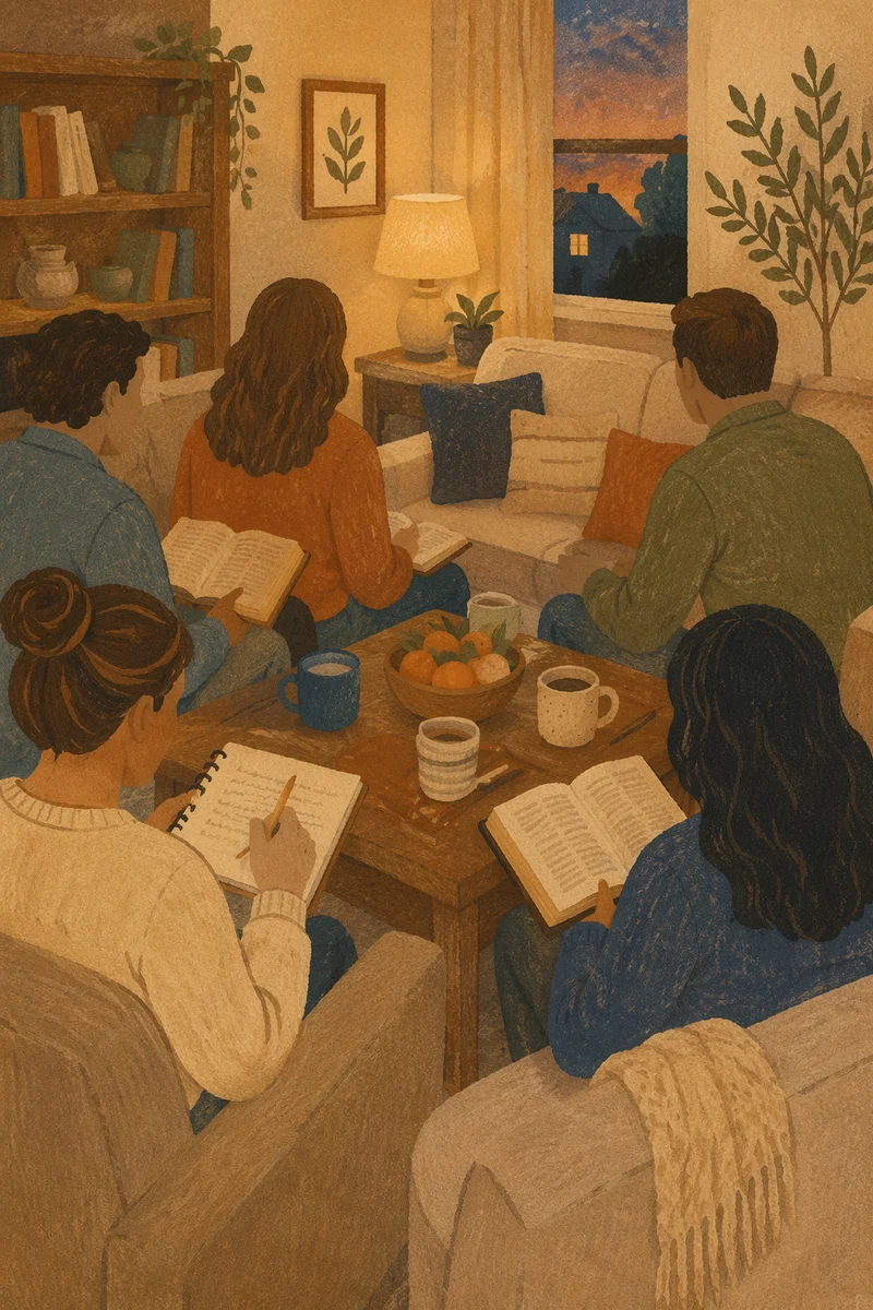 Cozy Bible Study Gathering in Living Room