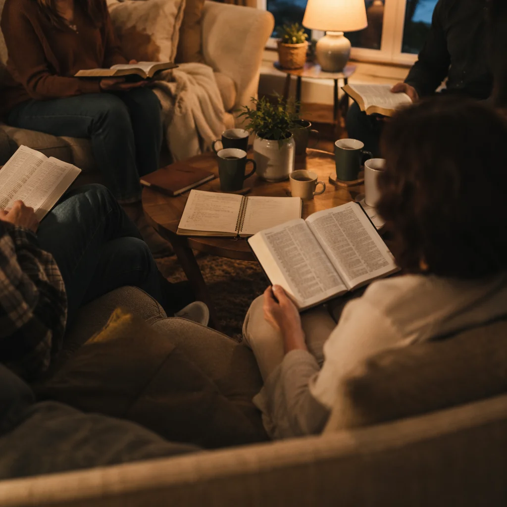 Cozy Bible Study Group in Living Room