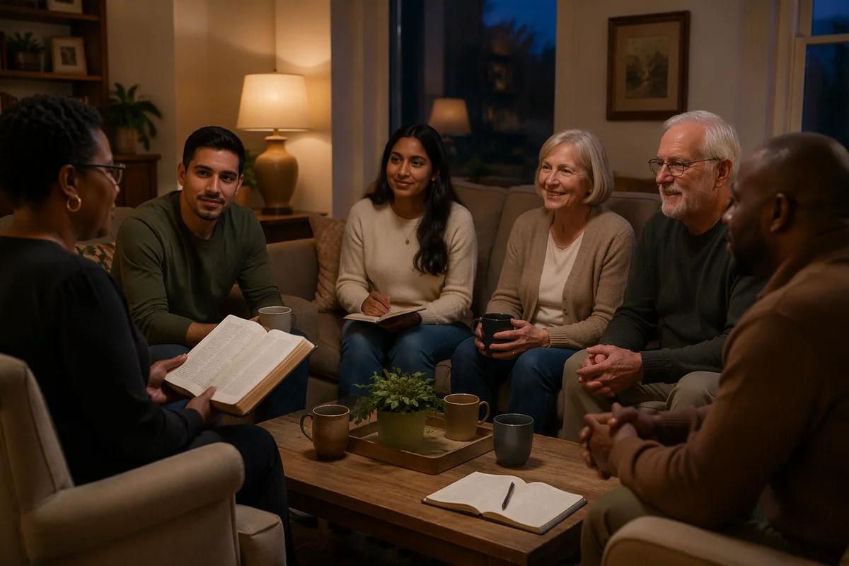 Bible Study Group in Cozy Living Room