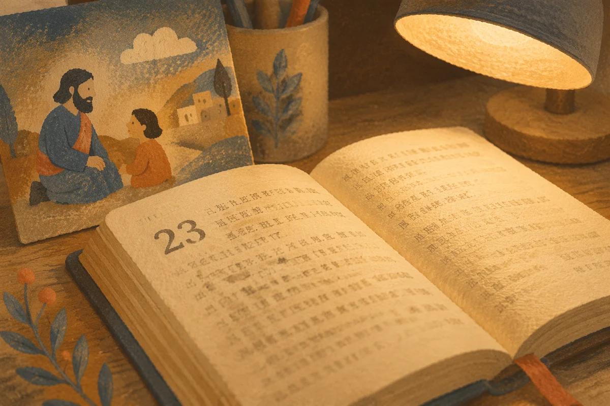 Warm Bible Translation Study Desk Closeup